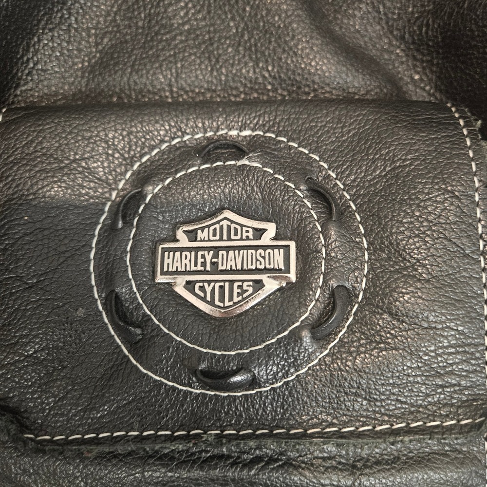 Harley-Davidson Black Pebbled Leather Bucket Bag Drawstring Shoulder Purse - Picture 3 of 7